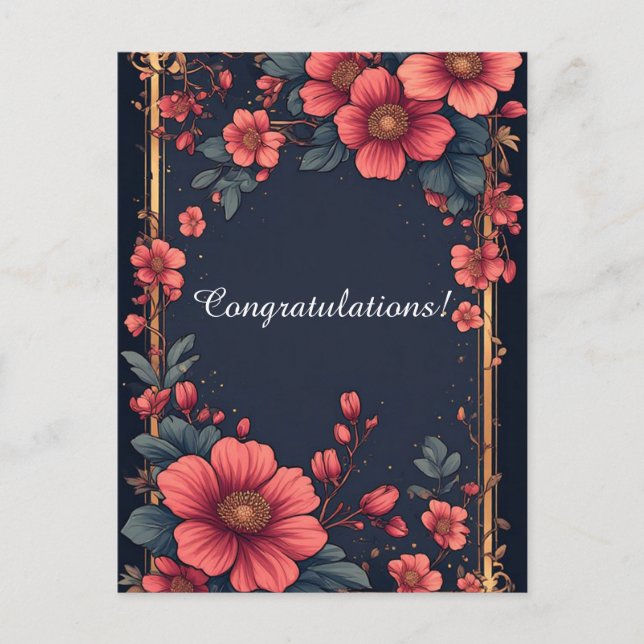 Postal Marco floral elegante con flores rosas (Anverso)