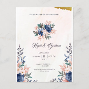 Postal Marco Floral Simple Y Azul Marrón Y Acuarela