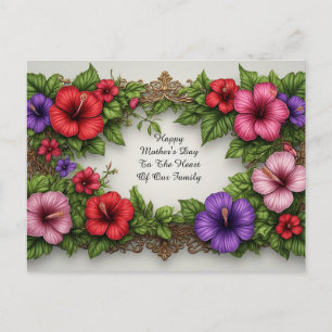 Postal Marco Floral Vintage Con Borde De Hibisco