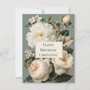 Postal Marco floral vintage con rosas crema y rosa