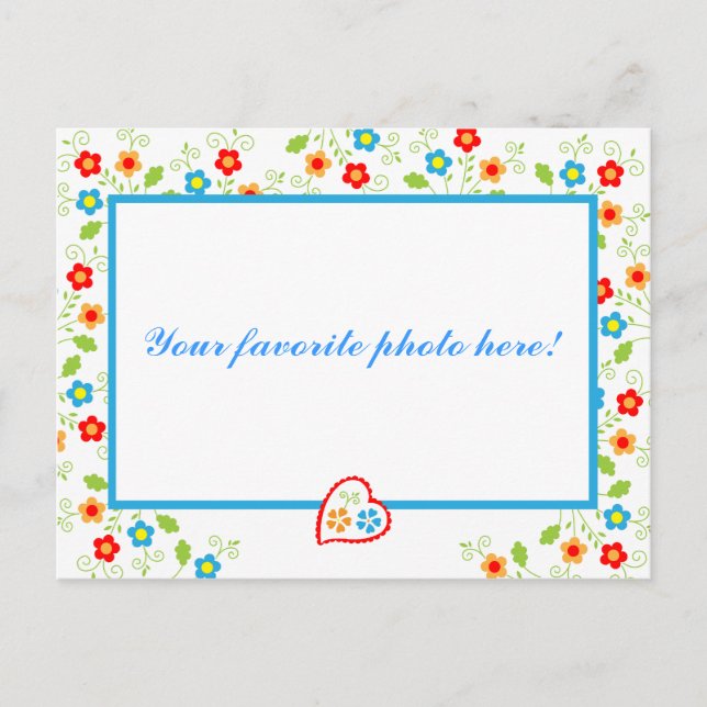Postal Marco fotográfico Corazones y flores (Anverso)