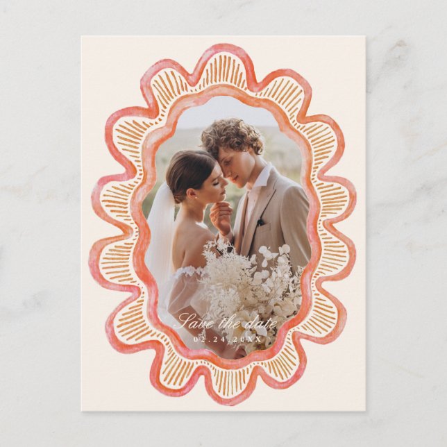 Postal Marco fotográfico ovalado de vieira naranja pintad (Anverso)