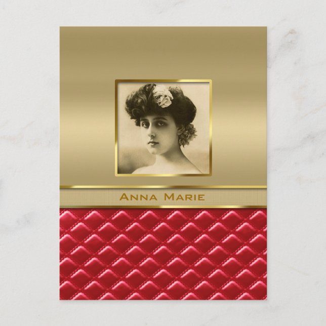 Postal Marco fotográfico personalizado Faux Gold Quilly R (Anverso)