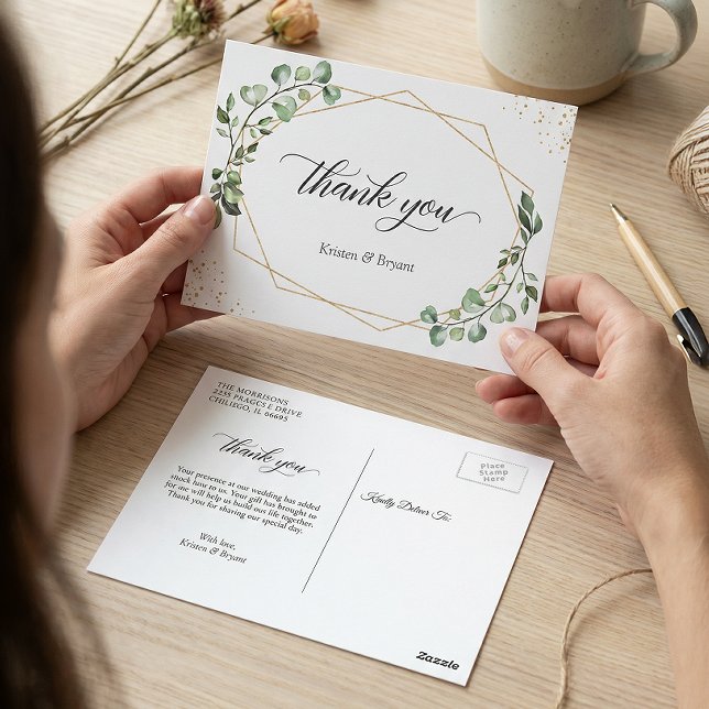 Postal Marco Geométrico Dorado de Eucalipto con Verdor Ag (Subido por el creador)