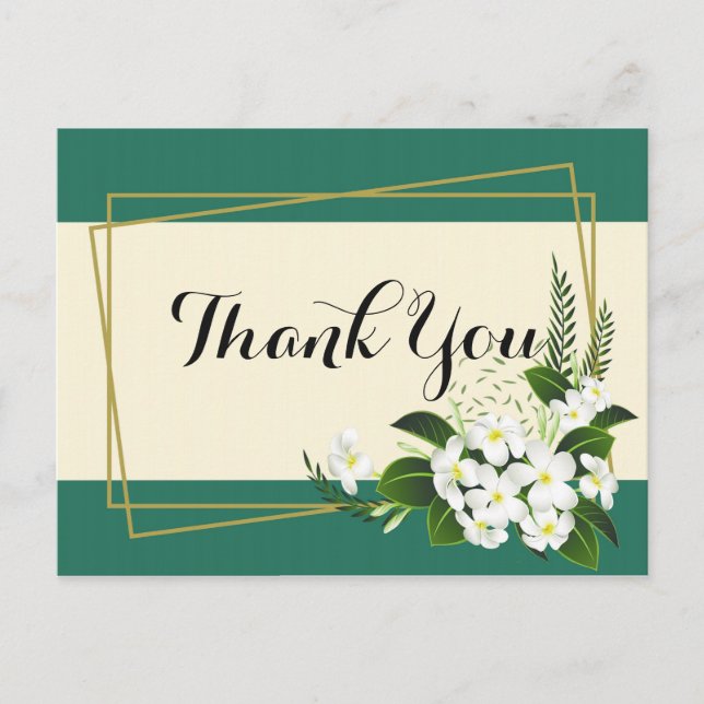 Postal marco geométrico floral blanco eleganteGracias (Anverso)