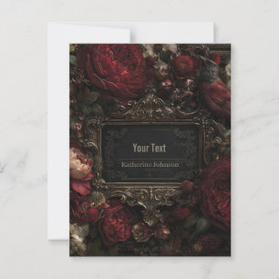 Postal Marco gótico victoriano con rosas rojas oscuras