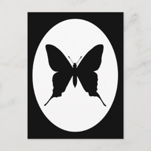 Postal Marco oval negro y blanco Silueta de mariposa