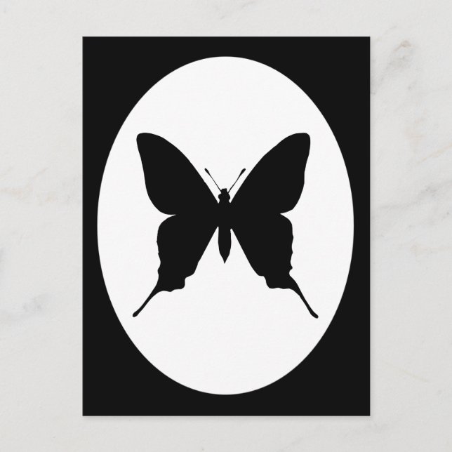 Postal Marco oval negro y blanco Silueta de mariposa (Anverso)