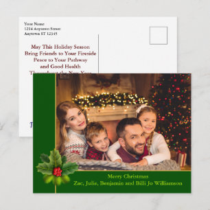 Postal Marco verde y dorado de los navidades con fotograf