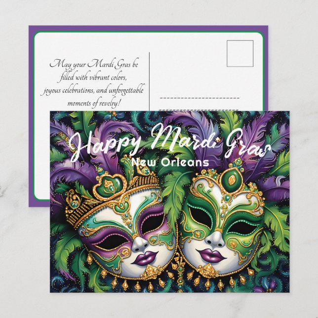 Postal 💚 💜 💛 Mardi Gras (Anverso / Reverso)