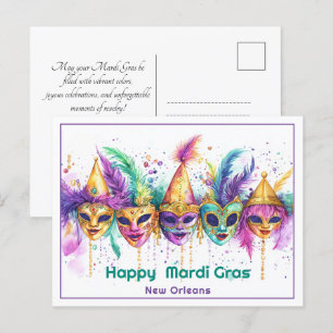 Postal 💚 💜 💛 Mardi Gras acuática Cajún Carnaval caos