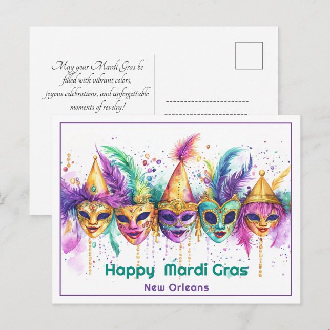 Postal 💚 💜 💛 Mardi Gras acuática Cajún Carnaval caos (Anverso / Reverso)