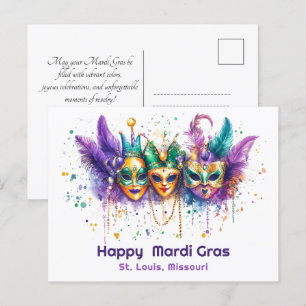 Postal 💚 💜 💛 Mardi Gras acuática Harlequin Havoc