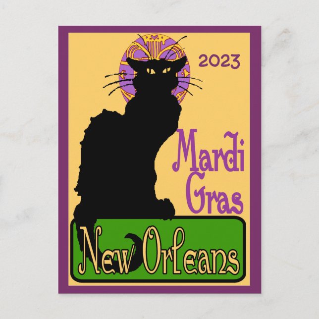 Postal Mardi Gras Chat Noir, añadir texto Postcard (Anverso)