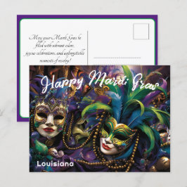 Postal 💚 💜 💛 Mardi Gras con máscaras hermosas
