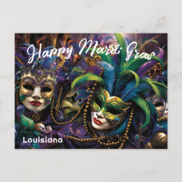 Postal 💚 💜 💛 Mardi Gras con máscaras hermosas