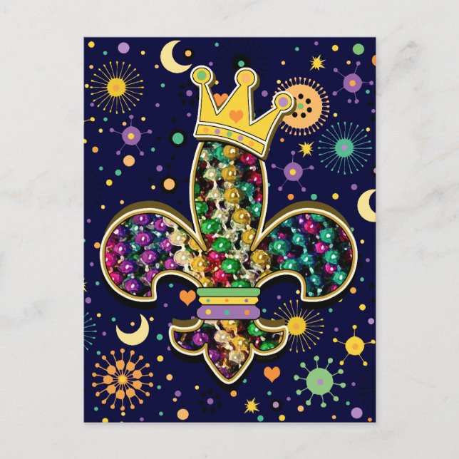 Postal Mardi Gras Fleur Celebración (Anverso)
