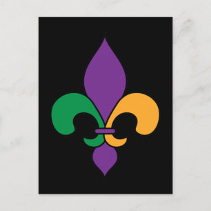 Postal Mardi Gras Fleur de Lis Black