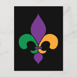 Postal Mardi Gras Fleur de Lis Black