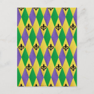 Postal Mardi Gras Harlequin Fleur De Lis