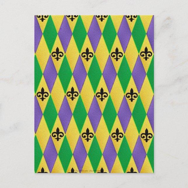Postal Mardi Gras Harlequin Fleur De Lis (Anverso)