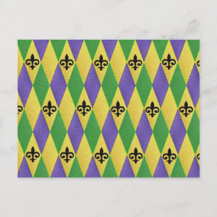 Postal Mardi Gras Harlequin Fleur De Lis
