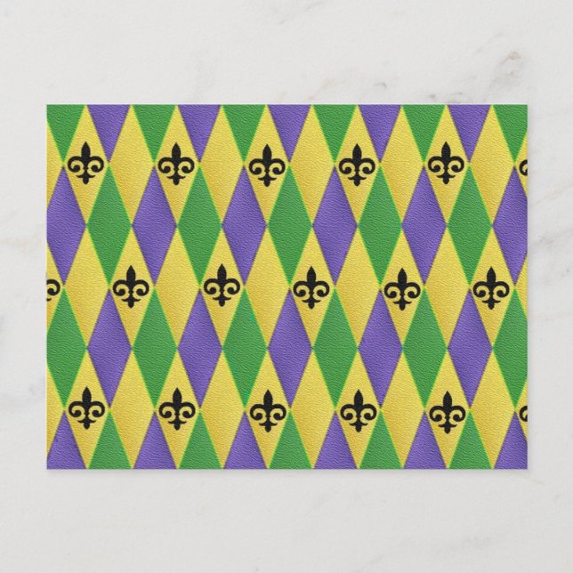 Postal Mardi Gras Harlequin Fleur De Lis (Anverso)