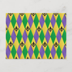 Postal Mardi Gras Harlequin Fleur De Lis