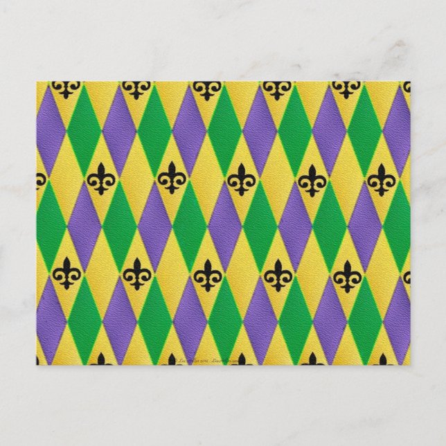 Postal Mardi Gras Harlequin Fleur De Lis (Anverso)