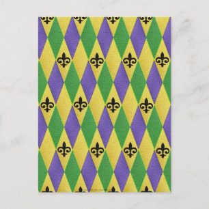Postal Mardi Gras Harlequin Fleur De Lis