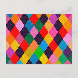 Postal MARDI GRAS HARLEQUIN PATTERN Rhombi colorido
