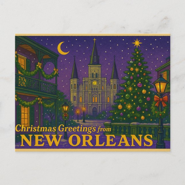 Postal Mardi Gras Inspired New Orleans Christmas Postcard (Anverso)