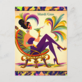 Postal Mardi Gras Martini de mediados de siglo retro 60