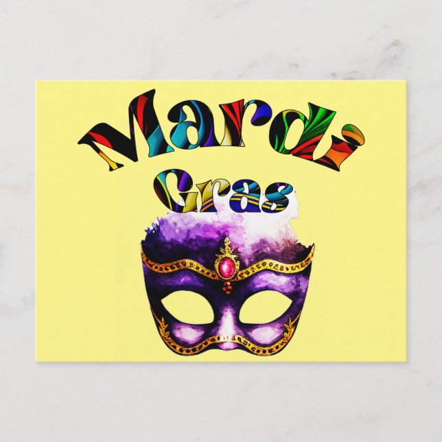 Postal Mardi Gras - Máscara púrpura Grasa Martes Nueva Or (Anverso)