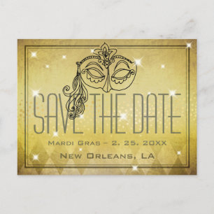 Postal Mardi Gras Masquerade Mask Gold Save the Date