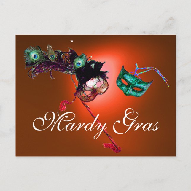 Postal MARDI GRAS MASQUERADE MASKS naranja (Anverso)