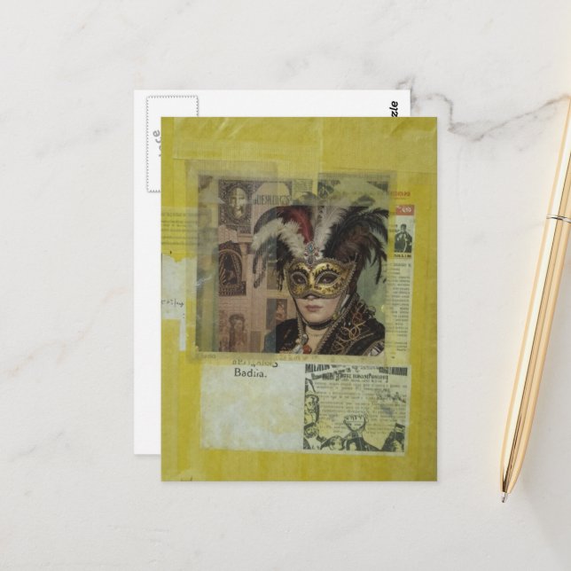Postal Mardi Gras Mixed Media Collage (Anverso/Reverso In Situ)