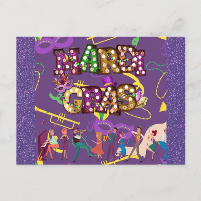 Postal Mardi Gras New Orleans Jazz Band Purple (Anverso)