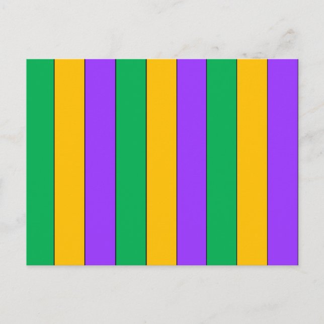 Postal Mardi Gras Stripes Patrón Amarillo Verde Púrpura (Anverso)