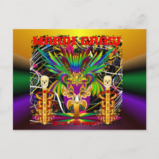 Postal Mardi Gras Witch Médica-Skull V-3-T