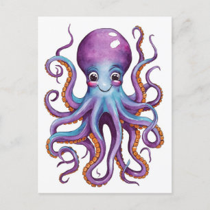Postal Marea fina rosa y octopus azul