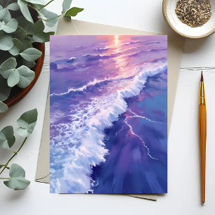 Postal Marea Púrpura   Pintura de Acuarela de Olas del Oc