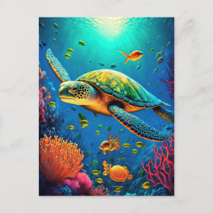 Postal Marea Turtle Ocean Marine Life Beach Animales de l