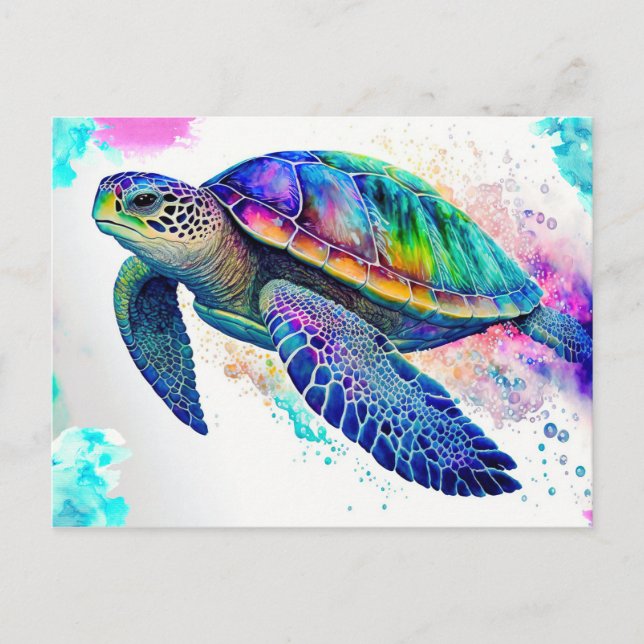 Postal Marea Turtle Ocean Marine Life Beach Animales de l (Anverso)