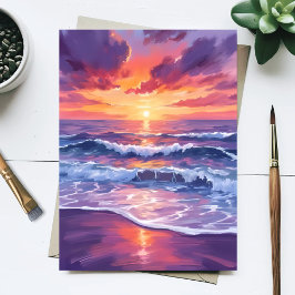 Postal Marea Violeta | Olas del Océano Pintadas al Atarde
