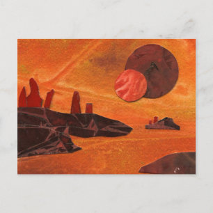 Postal "Mares de fuego" de ciencia ficción doble sol, mar