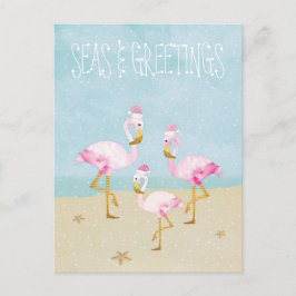 Postal Mares y saludos acuarela Flamingos rosas