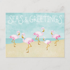 Postal Mares y saludos acuarela Flamingos rosas