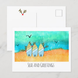 Postal Mares y saludos Navidades de playa con Rudolph