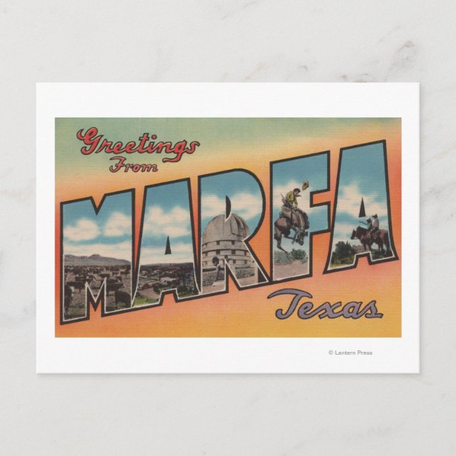 Postal Marfa, TexasEscenas de letras grandesMarfa, TX (Anverso)